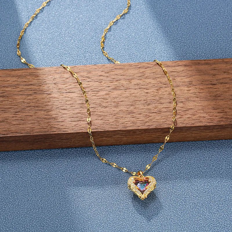 Crystal Heart Zirconia Gold Necklace