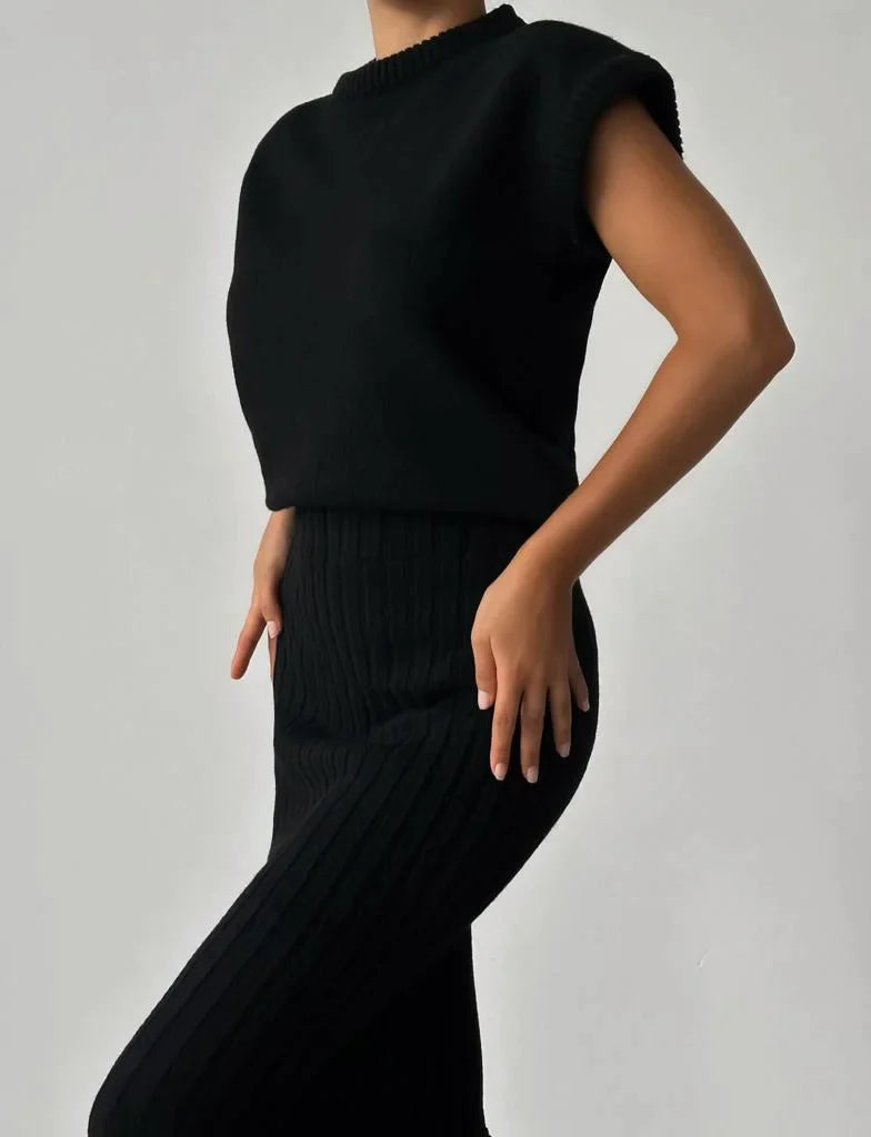 The Volu | Cardigan sans manches et jupe en maille