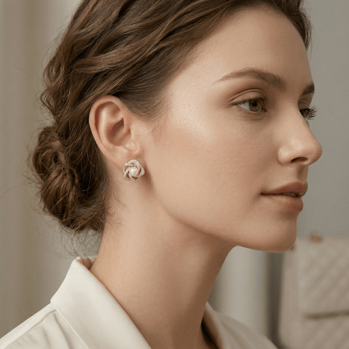 Perlen Blüte Ohrstecker mit Zirkonia