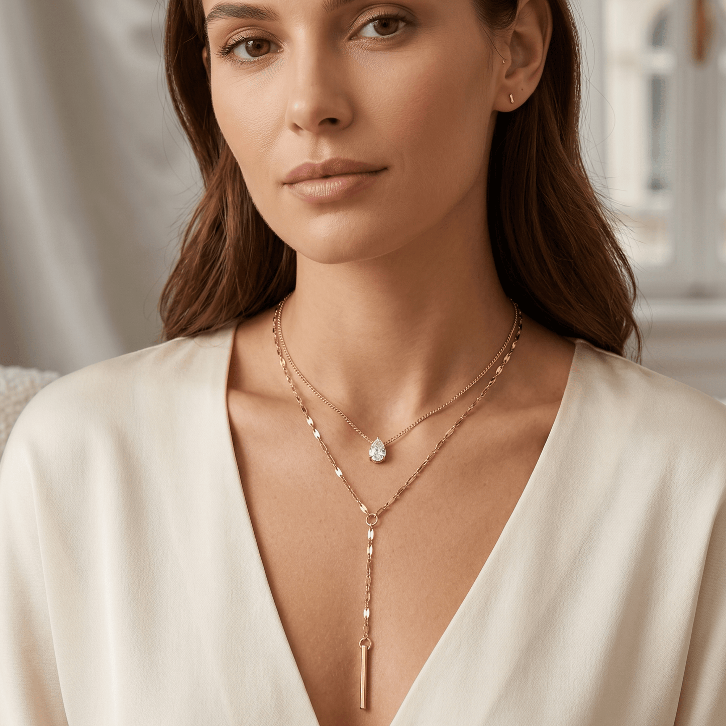 Celeste Crystal Drop Lariat Necklace