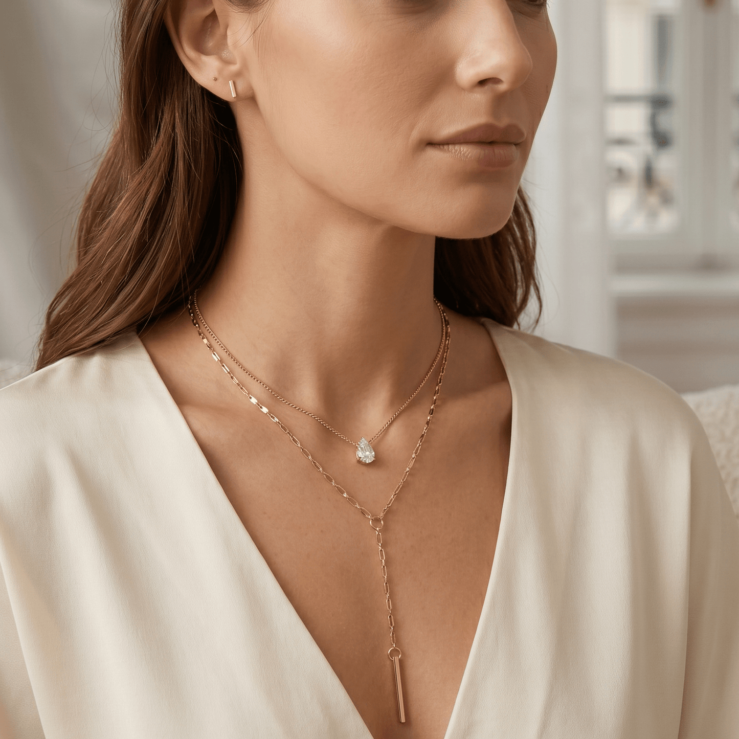 Celeste Crystal Drop Lariat Necklace