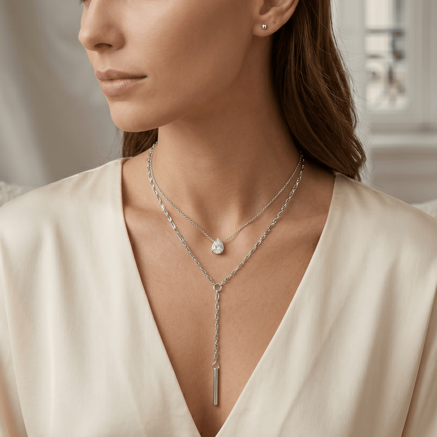 Celeste Crystal Drop Lariat Necklace