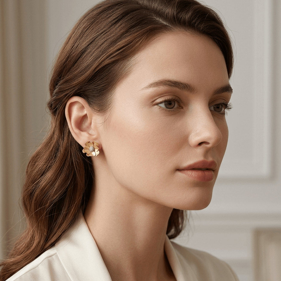 Golden Bloom Textured Floral Stud Earrings