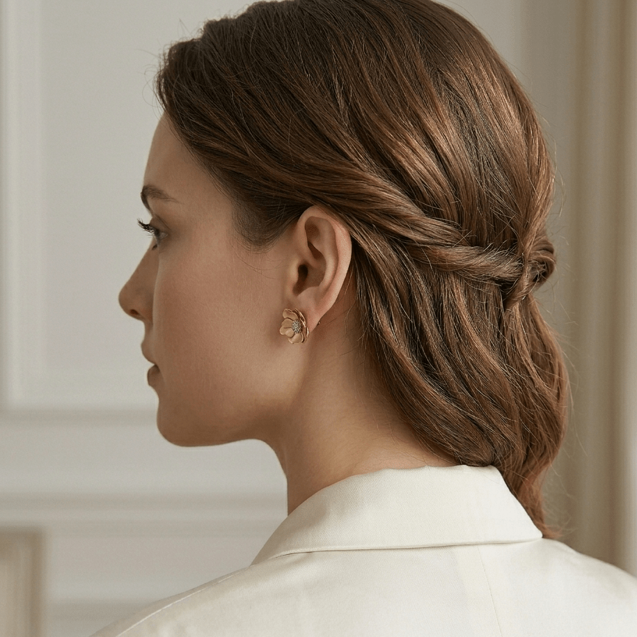 Golden Bloom Textured Floral Stud Earrings