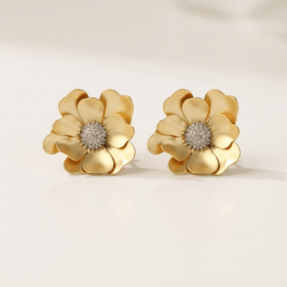 Golden Bloom Textured Floral Stud Earrings