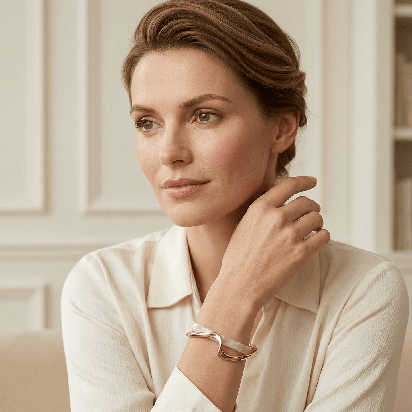 Ivory Wave Gold Cuff Bracelet