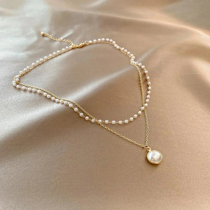 Layered Pearl Pendant Necklace