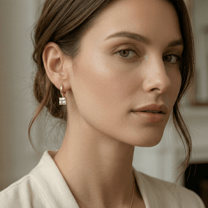 Princess Cut Zirconia Gold Huggie Earrings