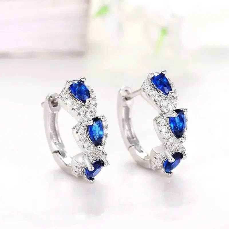 Royal Sapphire Zirconia Hoop Earrings