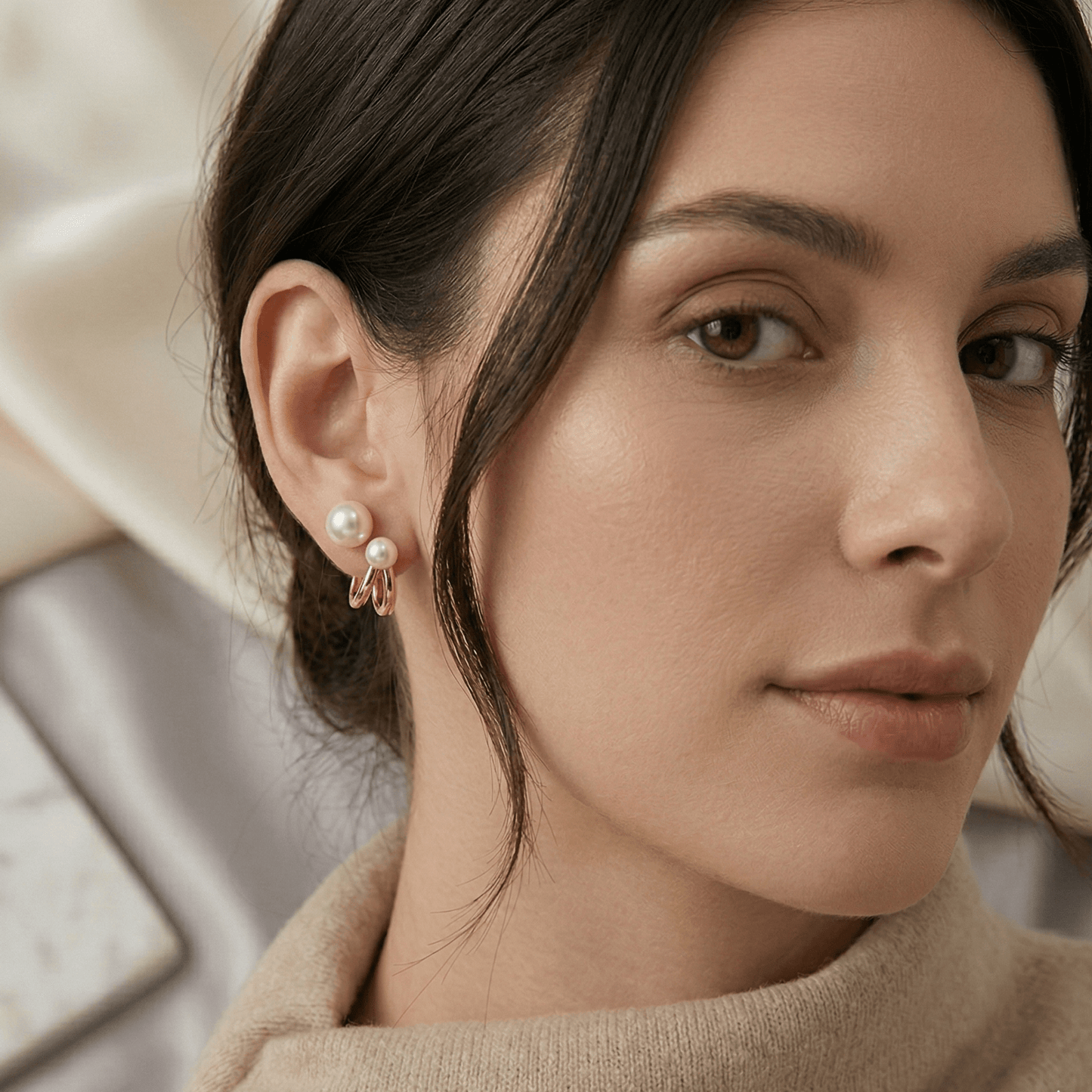 Sienna Pearl Huggie Earrings