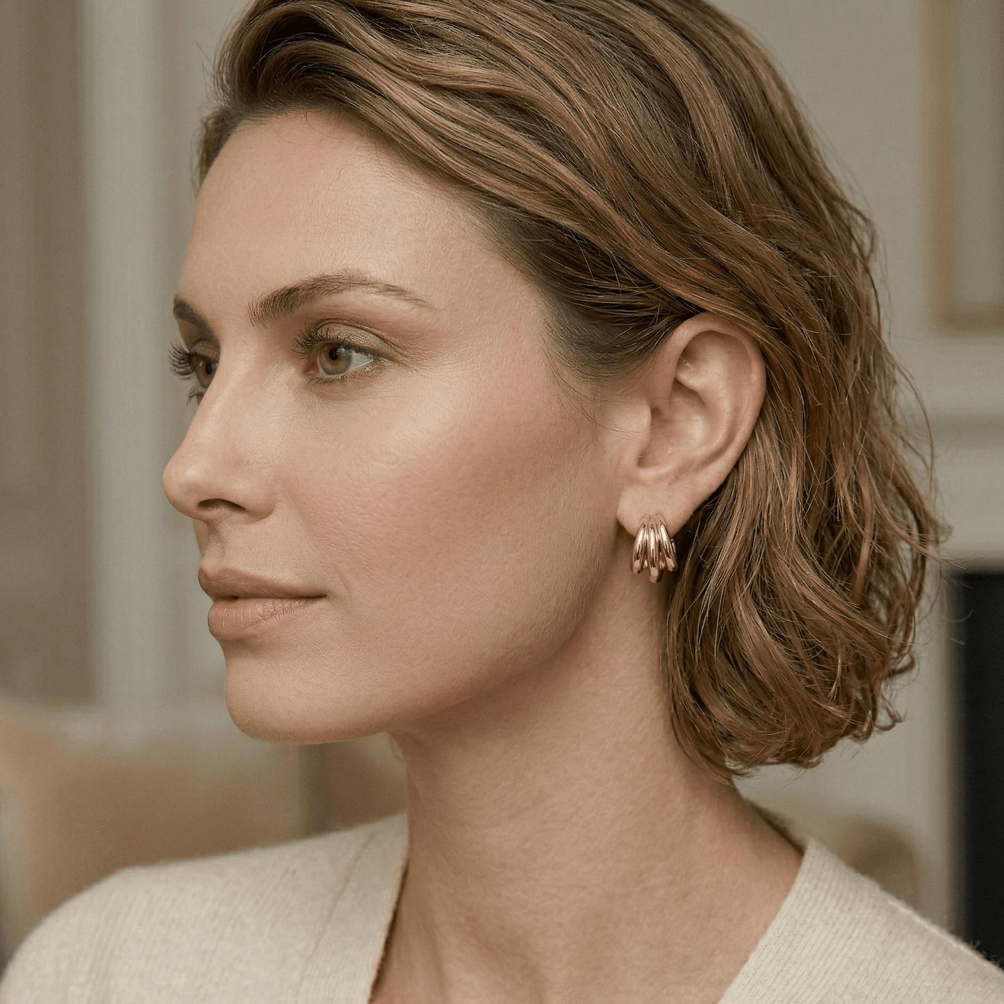 Triple Hoop Gold Statement Earrings