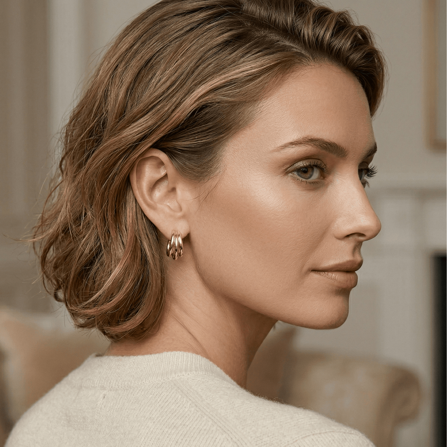 Triple Hoop Gold Statement Earrings