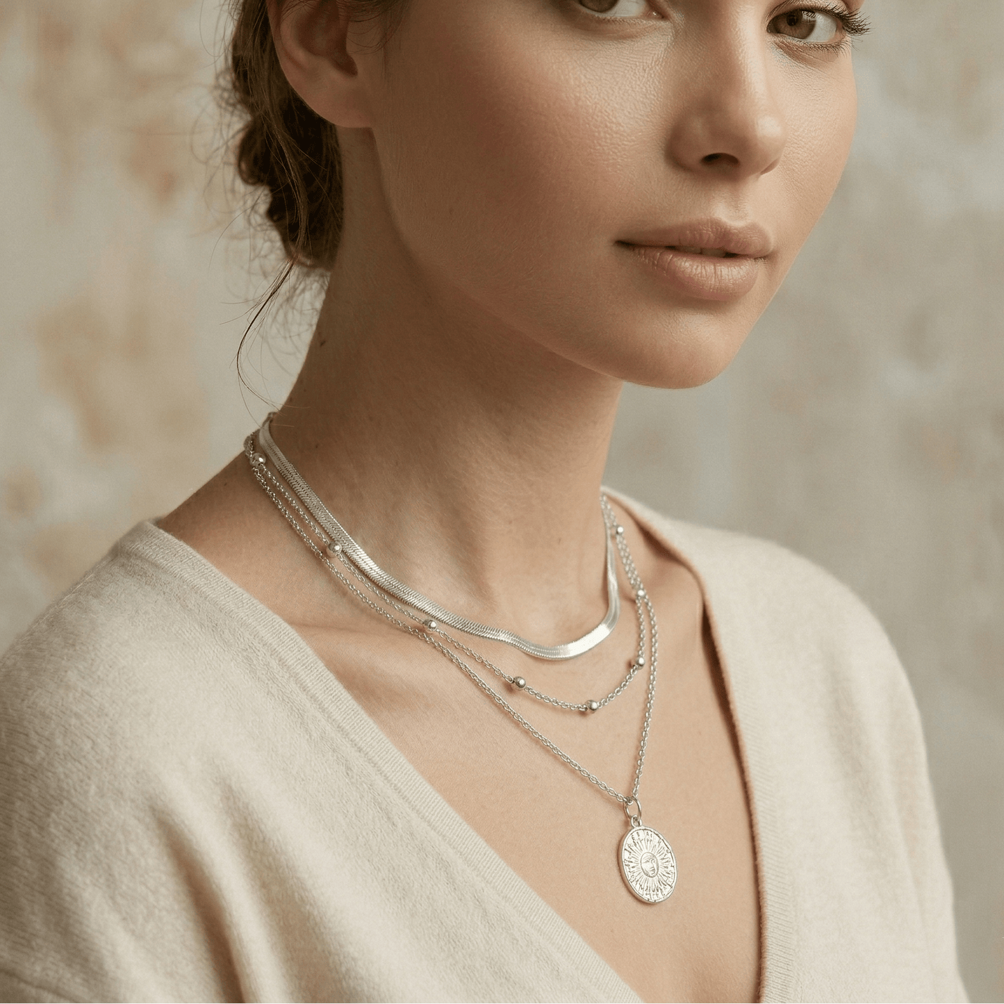 Triple Layer Gold Pendant Necklace