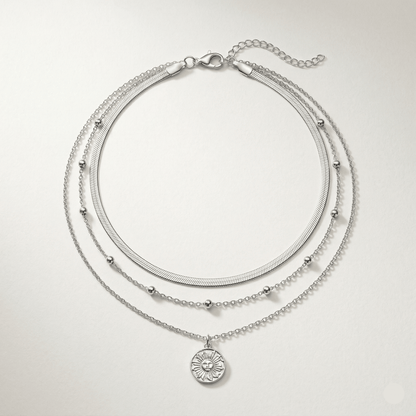 Triple Layer Gold Pendant Necklace